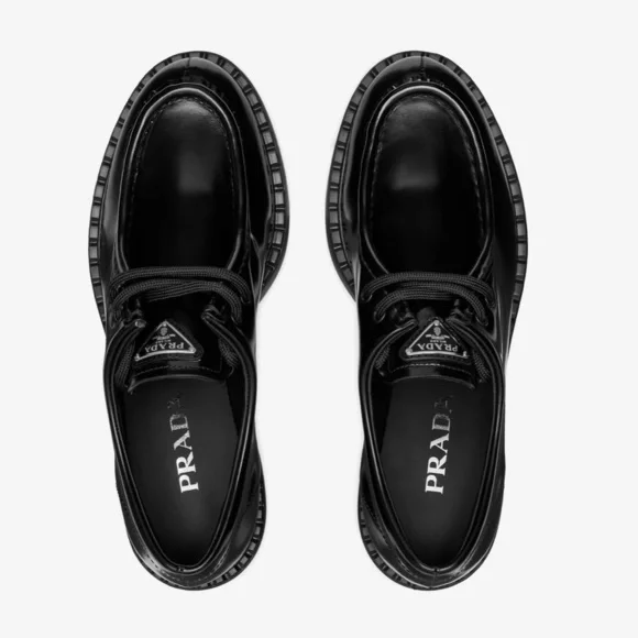 New Prada Chocolate Brushed Leather Lace-Up Loafers Size 39 - Picture 10 of 11